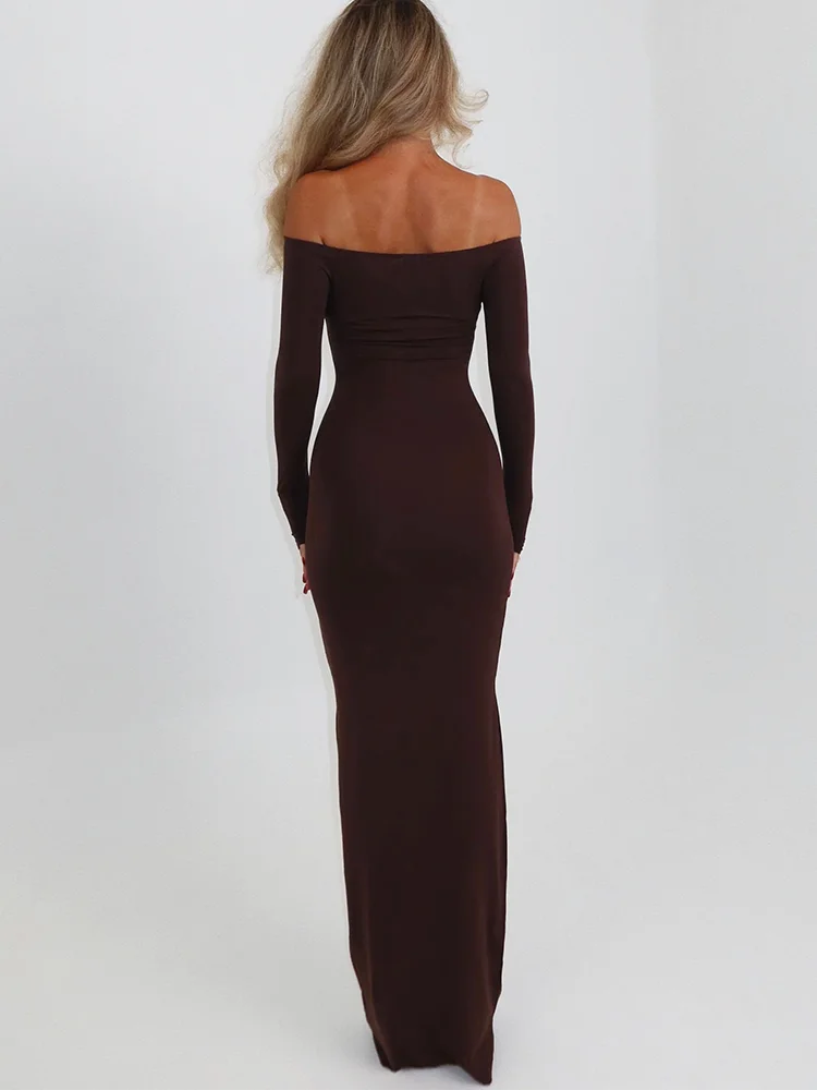 Roslia Long Sleeve Maxi Dress Brown