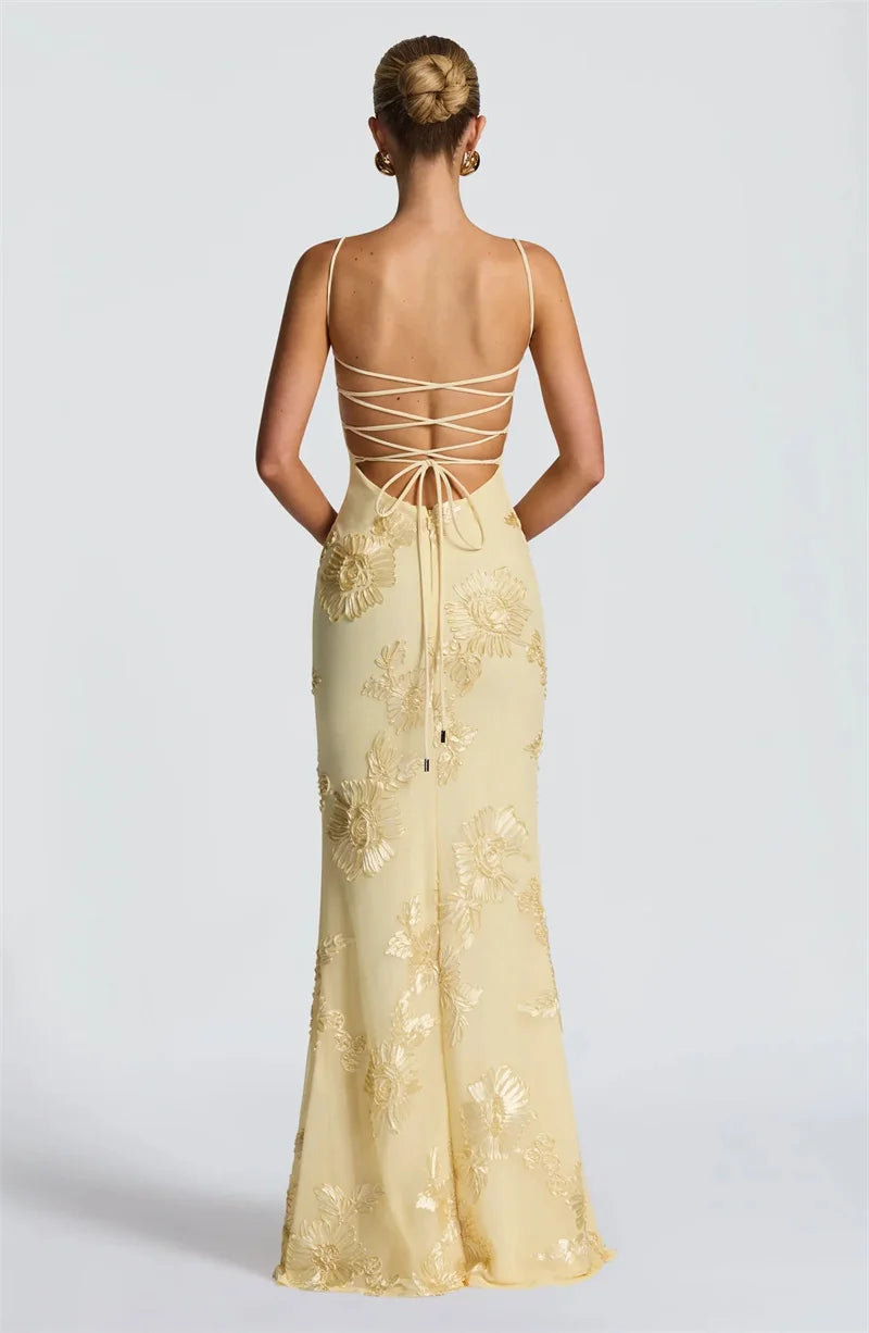 Aresa Backless Maxi Dress Yellow