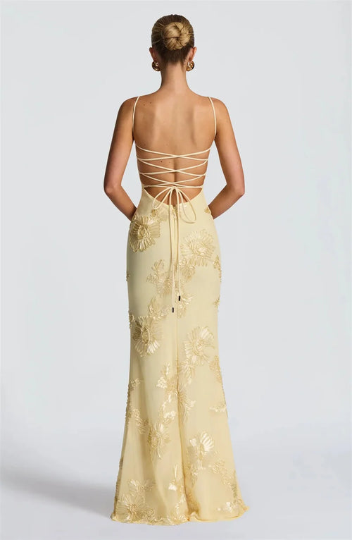 Aresa Backless Maxi Dress Yellow