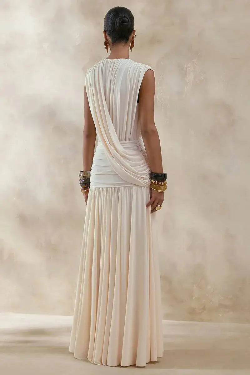 The Camille Draped V-Neck Maxi Dress