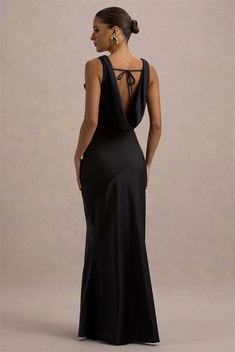 Estella Satin Cowl Neck Maxi Dress Black