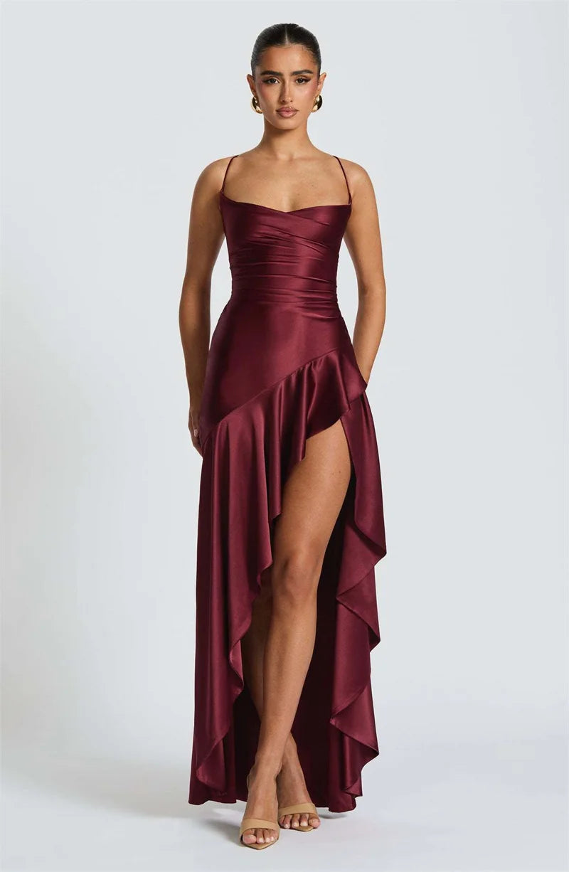 Veronica Satin Dress Burgundy