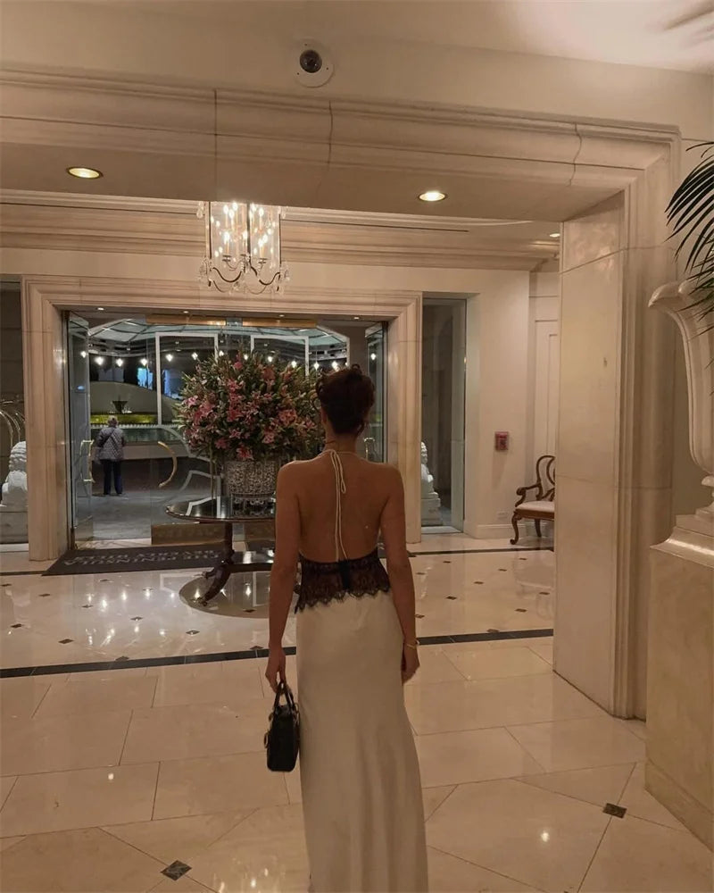 Floresa Summer Backless Maxi Dress White