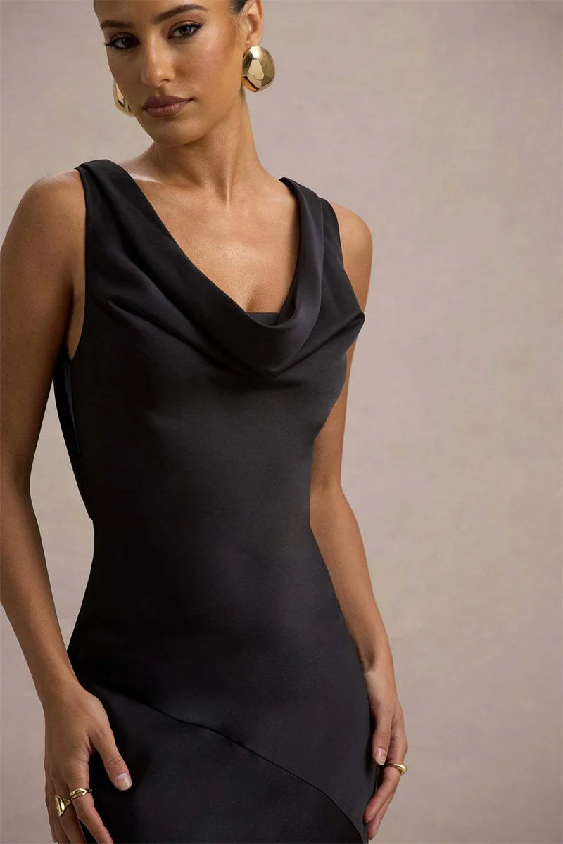 Estella Satin Cowl Neck Maxi Dress Black