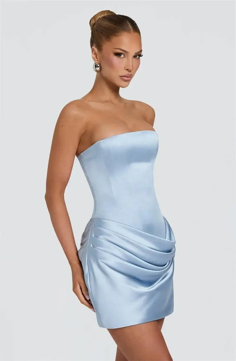 Maisons Satin Mini Dress Baby Blue