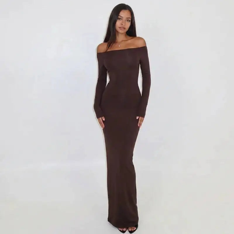 Roslia Long Sleeve Maxi Dress Brown