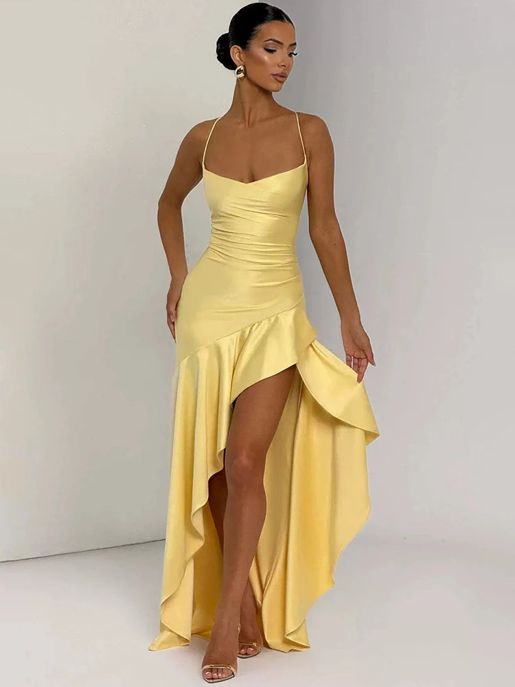 Veronica Satin Dress Yellow