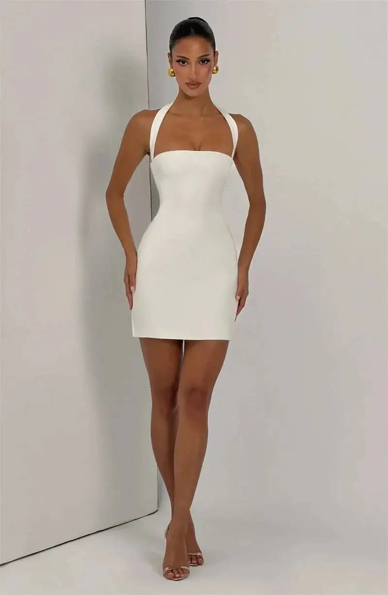 The Talia Lace-Up Halter Mini Dress