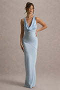 Estella Satin Cowl Neck Maxi Dress Sky Blue