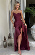 Veronica Satin Dress Burgundy