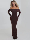 Roslia Long Sleeve Maxi Dress Brown