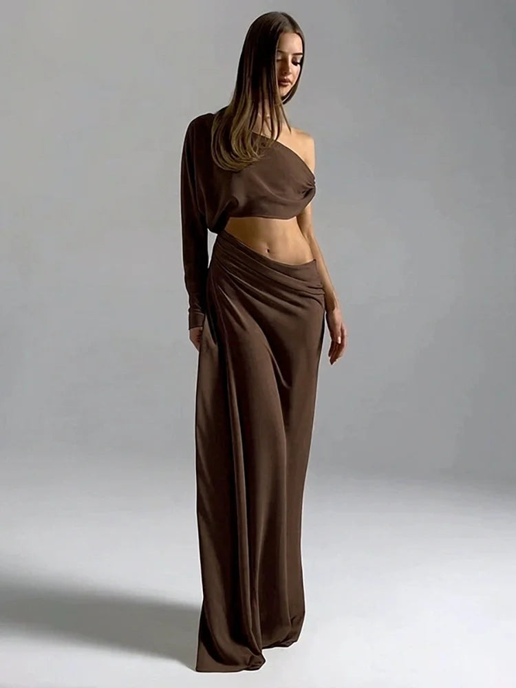 Rowesi Off Shoulder Maxi Dress Brown