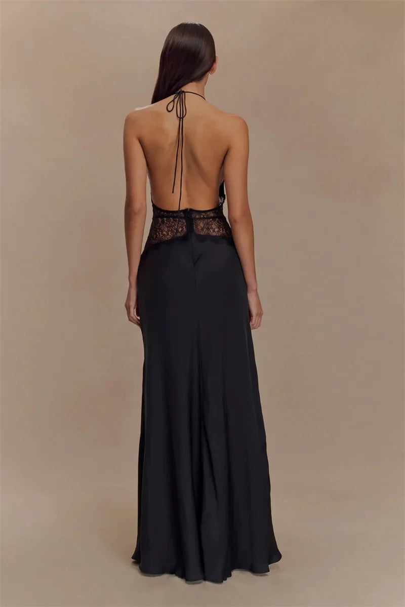 Floresa Summer Backless Maxi Dress Black