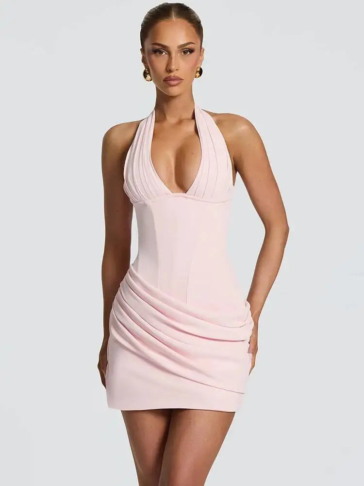 Leomisa V Neck Mini Dress Pink