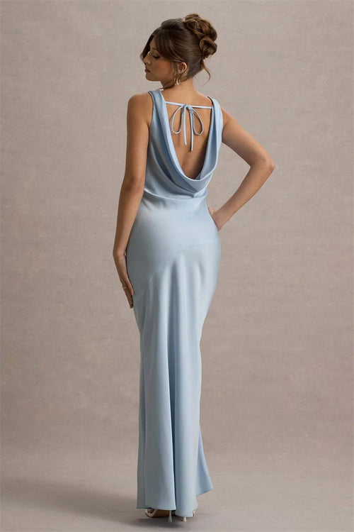 Estella Satin Cowl Neck Maxi Dress Sky Blue