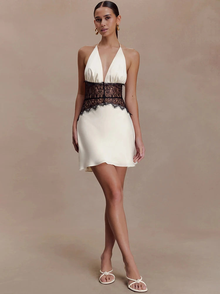 The Rosamund Lace Halter Mini Dress